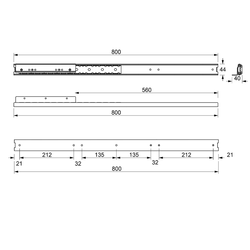 SLIDE WITH FOLDING TABLE LEAF, 80cm SLIDE MECHANISMS FOR FOLDING TABLE LEAF